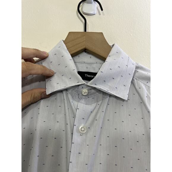 Theory Slim Fit Button Down Shirt 15 R Preppy Quiet Luxury Old Money Office Work - Picture 7 of 16